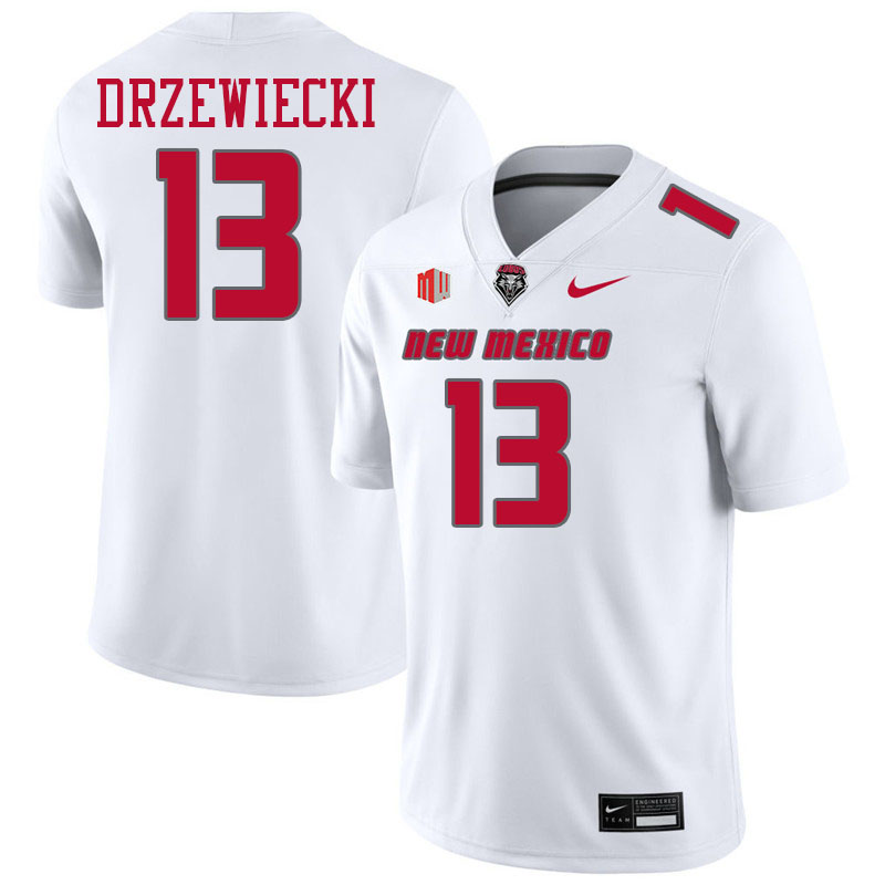 New Mexico Lobos #13 Luke Drzewiecki College Football Jerseys,Uniforms-White